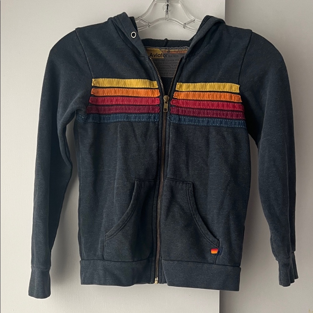 Aviator Nation Kids Charcoal 5 Stripe Hoodie